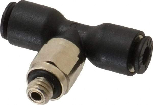 Legris - 1/8" OD, 10-32 UNF, Nylon/Nickel Plated Brass Push-to-Connect Male Branch Tee - 290 Max psi - Industrial Tool & Supply