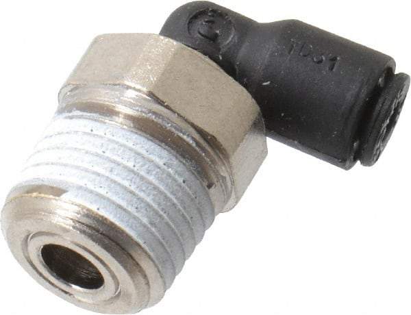 Legris - 1/8" OD, 1/4 NPT, Nylon/Nickel Plated Brass Push-to-Connect Male Elbow - 290 Max psi - Industrial Tool & Supply