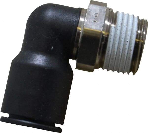 Legris - 1/2" OD, 1/2 NPT, Nylon/Nickel Plated Brass Push-to-Connect Male Elbow - 290 Max psi - Industrial Tool & Supply