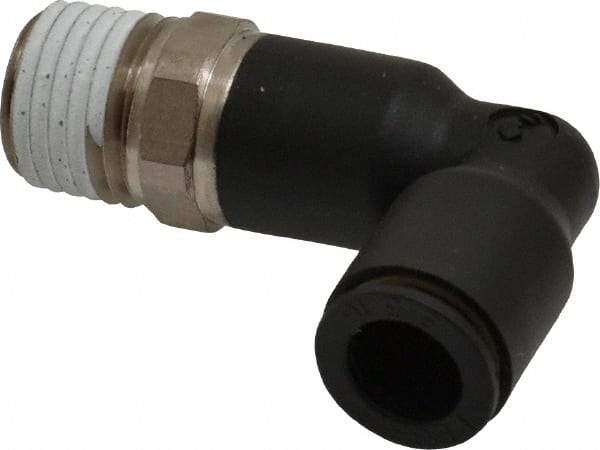 Legris - 5/16" OD, 1/4 NPT, Nylon/Nickel Plated Brass Push-to-Connect Extended Male Elbow - 290 Max psi - Industrial Tool & Supply