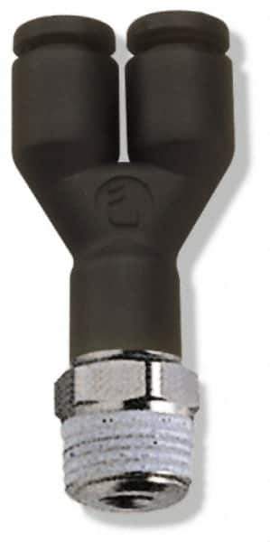 Legris - 5/32" OD, 1/8 NPT, Nylon/Nickel Plated Brass Push-to-Connect Male Y Connector - 290 Max psi - Industrial Tool & Supply