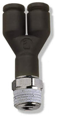 Legris - 5/32" OD, 1/8 NPT, Nylon/Nickel Plated Brass Push-to-Connect Male Y Connector - 290 Max psi - Industrial Tool & Supply