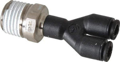 Legris - 5/32" OD, 1/4 NPT, Nylon/Nickel Plated Brass Push-to-Connect Male Y Connector - 290 Max psi - Industrial Tool & Supply