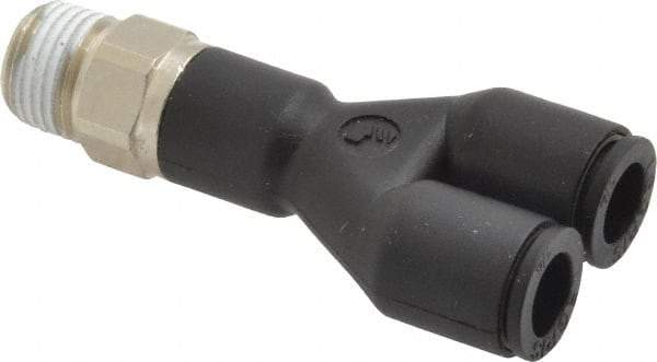 Legris - 1/4" OD, 1/8 NPT, Nylon/Nickel Plated Brass Push-to-Connect Male Y Connector - 290 Max psi - Industrial Tool & Supply