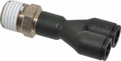 Legris - 1/4" OD, 1/4 NPT, Nylon/Nickel Plated Brass Push-to-Connect Male Y Connector - 290 Max psi - Industrial Tool & Supply