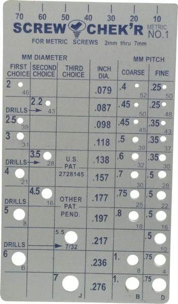 Made in USA - M2 to M7mm Stainless Steel Metric Thread Screw Checker - Industrial Tool & Supply
