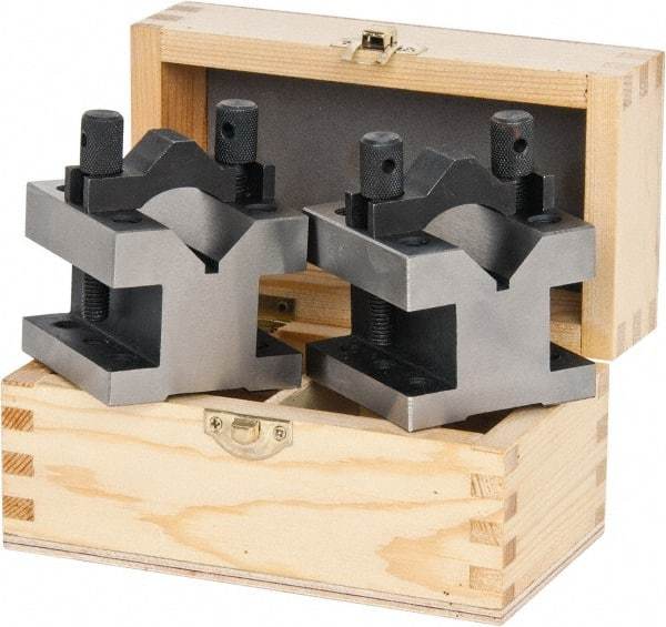 Value Collection - 1-3/16" Max Capacity, 90° Angle, Hardened Steel V-Block - 2-3/8" Long x 2-3/8" Wide x 2" High, Sold as 2 Block Set - Industrial Tool & Supply