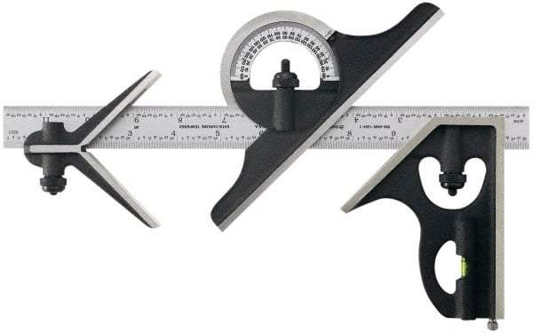 TESA Brown & Sharpe - 2 Piece, 24" Combination Square Set - 1/16, 1/32, 1/64 & 1/8" (4R) Graduation, Hardened Steel Blade, Hardened Steel Center & Square Head - Industrial Tool & Supply