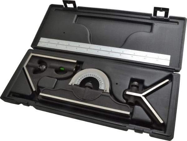 TESA Brown & Sharpe - 4 Piece, 12" Combination Square Set - 1/16, 1/32, 1/64 & 1/8" (4R) Graduation, Hardened Steel Blade, Hardened Steel Center, Protractor & Square Head - Industrial Tool & Supply