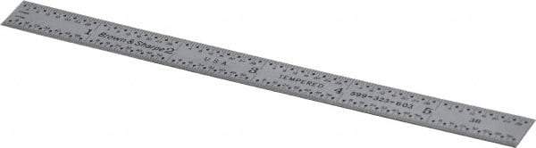 TESA Brown & Sharpe - 6" Long, 1/64, 1/50, 1/32, 1/10" Graduation, Flexible Steel Rule - 3R Graduation Style, 1/2" Wide, Silver, Satin Chrome Finish - Industrial Tool & Supply