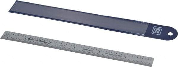 TESA Brown & Sharpe - 6" Long, 1/100, 1/64, 1/32, 1/10" Graduation, Flexible Steel Rule - 5R Graduation Style, 1/2" Wide, Silver, Satin Chrome Finish - Industrial Tool & Supply
