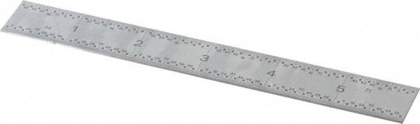 TESA Brown & Sharpe - 6" Long, 1/100, 1/64, 1/32, 1/10" Graduation, Rigid Stainless Steel Rule - 5R Graduation Style, 3/4" Wide, Silver, Satin Chrome Finish - Industrial Tool & Supply