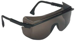 Uvex - Gray Lenses, Framed Safety Glasses - Scratch Resistant, Black Plastic Frame, Adjustable Temples, Size Universal, Over the Glasses - Industrial Tool & Supply