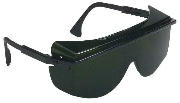 Uvex - Green Lenses, Framed Welding Glasses - Scratch Resistant, Black Plastic Frame, Adjustable Temples, Size Universal, Over the Glasses - Industrial Tool & Supply