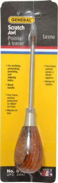 General - 6-1/2" OAL Steel Scratch Awl - Hardwood Handle - Industrial Tool & Supply