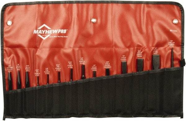 Mayhew - 14 Piece Punch & Chisel Set - 1/4 to 3/4" Chisel, 3/32 to 3/8" Punch, Round Shank - Industrial Tool & Supply