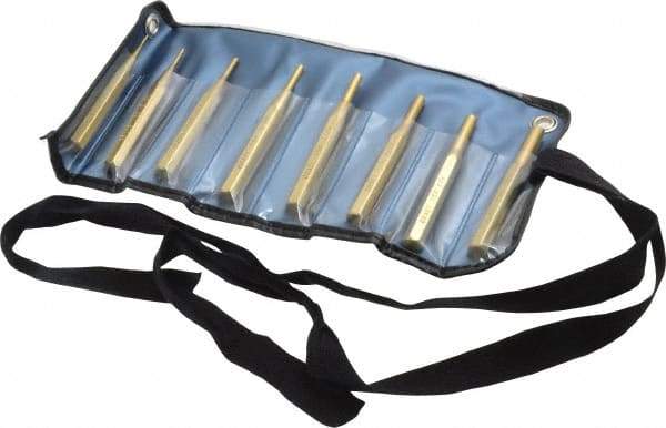 Made in USA - 8 Piece, 1/16 to 5/16", Pin Punch Set - Round Shank, Brass, Comes in Vinyl Pouch - Industrial Tool & Supply