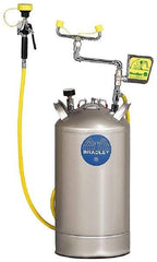 Bradley - 10 Gallon, 0.4 GPM Flow Rate at 30 PSI, Pressurized with Drench Hose Stainless Steel, Portable Eye Wash Station - 15 Min Duration, 25-1/4 Inch High - Industrial Tool & Supply