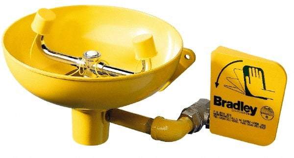 Bradley - Wall Mount, Stainless Steel Bowl, Eye & Face Wash Station - 1/2" Inlet, 30 to 90 psi Flow, 3 GPM Flow Rate - Industrial Tool & Supply