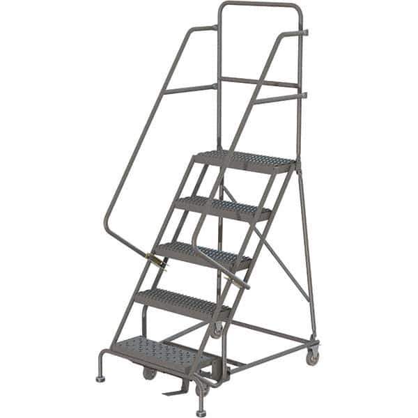 TRI-ARC - 86" 5 Step Rolling Platform Ladder - 450 Lb Capacity, 50" Platform Height, 24" Base Width x 42" Depth, Serrated Tread - Industrial Tool & Supply