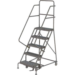 TRI-ARC - 86" 5 Step Rolling Platform Ladder - 450 Lb Capacity, 50" Platform Height, 24" Base Width x 42" Depth, Serrated Tread - Industrial Tool & Supply