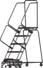 Ballymore - 83" 5 Step Ladder - Lock Step Rolling Safety Ladder, 450 Lb Capacity, 50" Platform Height, 30" Base Width x 43" Depth, Perforated Tread - Industrial Tool & Supply
