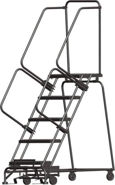 Ballymore - 83" 5 Step Ladder - Lock Step Rolling Safety Ladder, 450 Lb Capacity, 50" Platform Height, 30" Base Width x 43" Depth, Perforated Tread - Industrial Tool & Supply