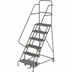 TRI-ARC - 93" 6 Step Ladder - 350 Lb Capacity, 60" Platform Height, 30" Base Width x 49" Depth, Heavy-Duty Serrated Grating - Industrial Tool & Supply