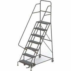 TRI-ARC - 103" 7 Step Ladder - 350 Lb Capacity, 70" Platform Height, 30" Base Width x 55" Depth, Perforated Tread - Industrial Tool & Supply