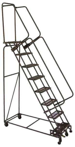 Ballymore - 103" 7 Step Ladder - Lock Step Rolling Safety Ladder, 450 Lb Capacity, 70" Platform Height, 30" Base Width x 55" Base Depth, Grip Strut - Industrial Tool & Supply