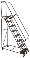 Ballymore - 113" 8 Step Ladder - Lock Step Rolling Safety Ladder, 450 Lb Capacity, 80" Platform Height, 32" Base Width x 61" Base Depth, Abrasive Mat Tread - Industrial Tool & Supply