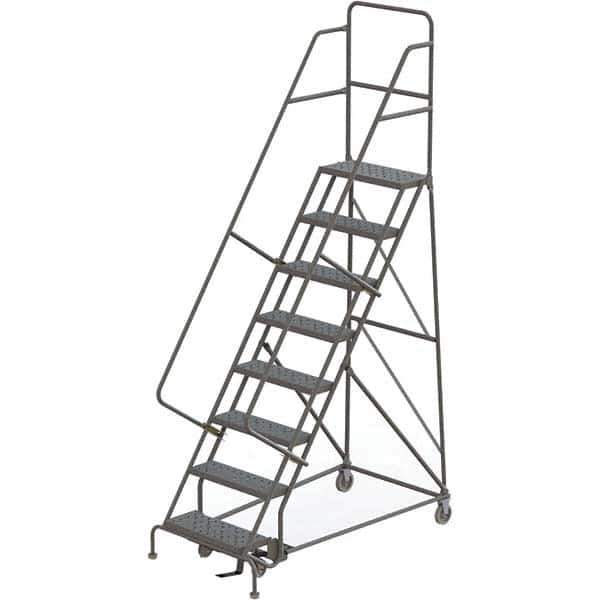 TRI-ARC - 116" 8 Step Rolling Platform Ladder - 450 Lb Capacity, 80" Platform Height, 35" Base Width x 64" Depth, Perforated Tread - Industrial Tool & Supply