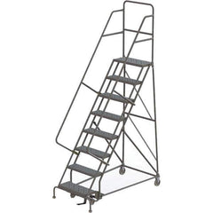 TRI-ARC - 116" 8 Step Rolling Platform Ladder - 450 Lb Capacity, 80" Platform Height, 35" Base Width x 64" Depth, Perforated Tread - Industrial Tool & Supply