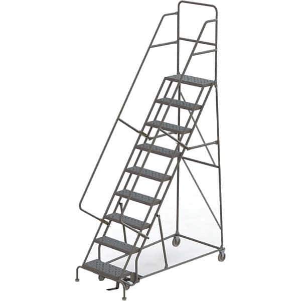 TRI-ARC - 126" 9 Step Rolling Platform Ladder - 450 Lb Capacity, 90" Platform Height, 35" Base Width x 69" Depth, Perforated Tread - Industrial Tool & Supply