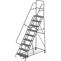 TRI-ARC - 126" 9 Step Rolling Platform Ladder - 450 Lb Capacity, 90" Platform Height, 35" Base Width x 69" Depth, Perforated Tread - Industrial Tool & Supply