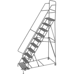 TRI-ARC - 136" 10 Step Rolling Platform Ladder - 450 Lb Capacity, 100" Platform Height, 35" Base Width x 76" Depth, Serrated Tread - Industrial Tool & Supply