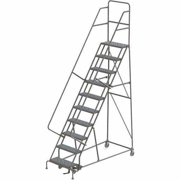 TRI-ARC - 136" 10 Step Rolling Platform Ladder - 450 Lb Capacity, 100" Platform Height, 35" Base Width x 76" Depth, Perforated Tread - Industrial Tool & Supply