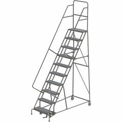 TRI-ARC - 136" 10 Step Rolling Platform Ladder - 450 Lb Capacity, 100" Platform Height, 35" Base Width x 76" Depth, Perforated Tread - Industrial Tool & Supply
