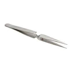Value Collection - 4-3/4" OAL Stainless Steel Assembly Tweezers - Short Style with Sharp Point - Industrial Tool & Supply