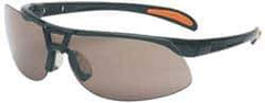 Uvex - Gray Lenses, Framed Safety Glasses - Scratch Resistant, Metallic Black Polycarbonate Frame, Size Universal, Wrap Around - Industrial Tool & Supply