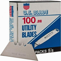 U.S. Blade - 100 Piece Steel Utility Knife Blade - 2" OAL, 0.017" Blade Thickness - Industrial Tool & Supply