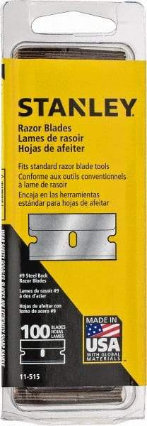 Stanley - 100 Piece Steel Single Edge Blade - 1-1/2" OAL, 0.009" Blade Thickness - Industrial Tool & Supply