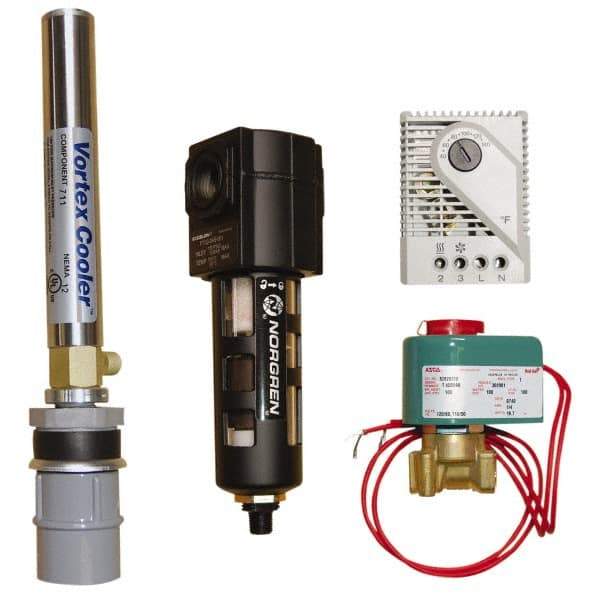 Vortec - 400 BTU per Hour, Vortex Enclosure Cooler with Thermostat - 1/8 NPT Thread, 8 Cubic Ft. per min - Industrial Tool & Supply