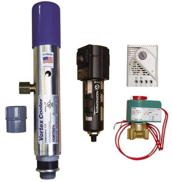 Vortec - 2,500 BTU per Hour, Vortex Enclosure Cooler with Thermostat - 1/4 NPT Thread, 35 Cubic Ft. per min - Industrial Tool & Supply