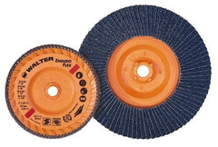 WALTER Surface Technologies - 4-1/2 Inch Diameter x 5/8-11 Threaded Hole Coated Zirconia Alumina Flap Disc - 120 Grit, 13,300 Max RPM, Fine Grade - Industrial Tool & Supply
