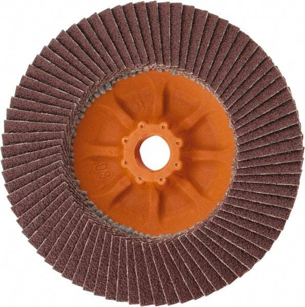 WALTER Surface Technologies - 60 Grit, 4-1/2" Disc Diam, 5/8-11 Center Hole, Zirconia Alumina Flap Disc - 13,300 Max RPM, Plastic Backing, Arbor Attaching System, Coated - Industrial Tool & Supply
