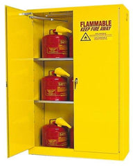 Eagle - 2 Door, 2 Shelf, Yellow Steel Standard Safety Cabinet for Flammable and Combustible Liquids - 65" High x 43" Wide x 18" Deep, Self Closing Door, 3 Point Key Lock, 45 Gal Capacity - Industrial Tool & Supply