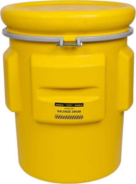 Eagle - 65 Gallon Capacity, Metal Band with Bolt Closure, Yellow Salvage Drum - 55 Gallon Container ,Polyethylene, 440 Lb. Capacity, UN 1H2/X200/S Listing - Industrial Tool & Supply