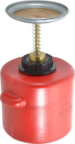 Eagle - 2 Quart Capacity, 11 Inch High x 6-1/2 Inch Diameter, Polyethylene Plunger Can - 5-1/4 Inch Dasher Diameter, Red, Approval Listing/Regulation FM - Industrial Tool & Supply