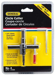 General - 7/8 to 4" Cutting Diam, Circle Cutter Tool - Straight Shank, 3/8" Shank Diam - Industrial Tool & Supply